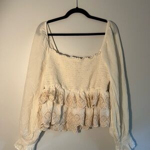 American Eagle Outfitters Cream Lace Blouse